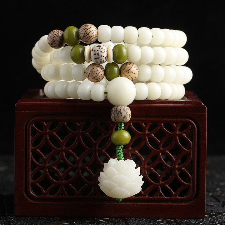 Armband Weißer Jade Lotus Mala "Harmonie"