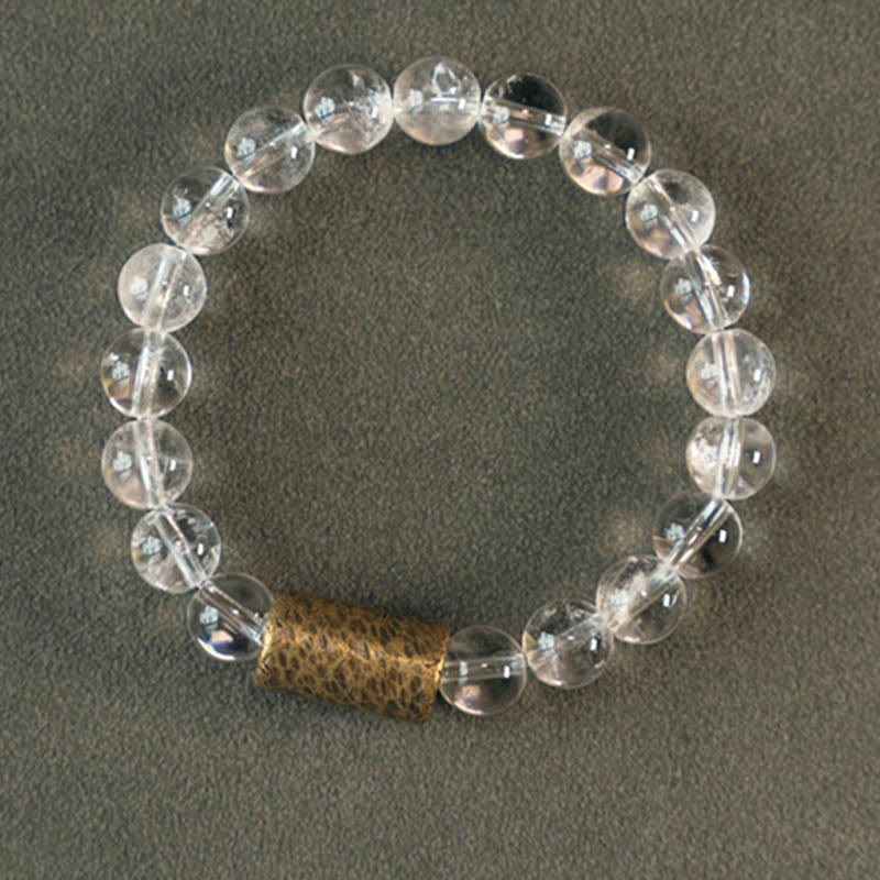 Armband Weißer Kristall – Schutz mit transparenten Perlen und Korkakzent elastisch