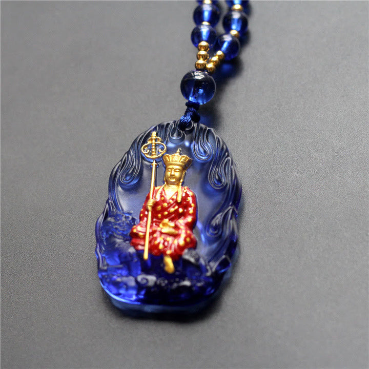Kette Liuli-Kristall Ksitigarbha Segen blau Anhänger