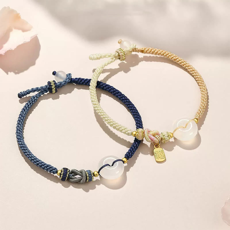 Armband Achat – Schutz & Glück mit Herzanhänger in Creme und Blau