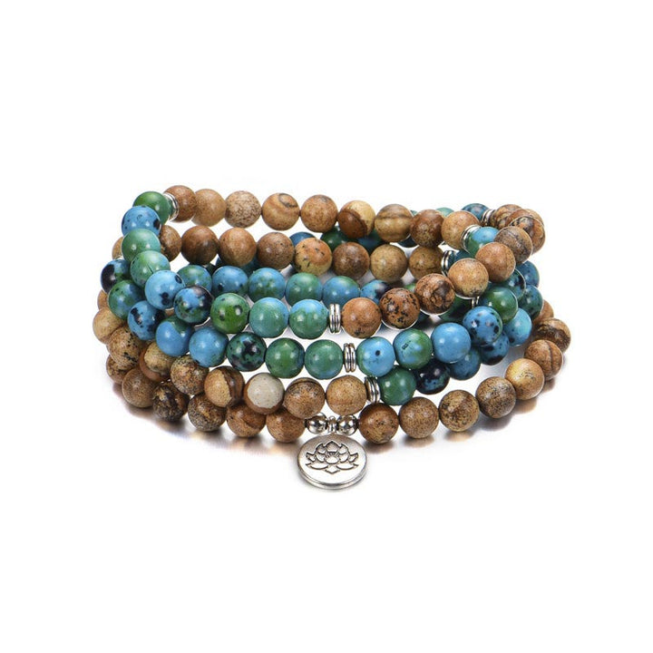 Mala 108 Perlen Mehrschichtig – Heilung Armband Jaspisholz blau grün