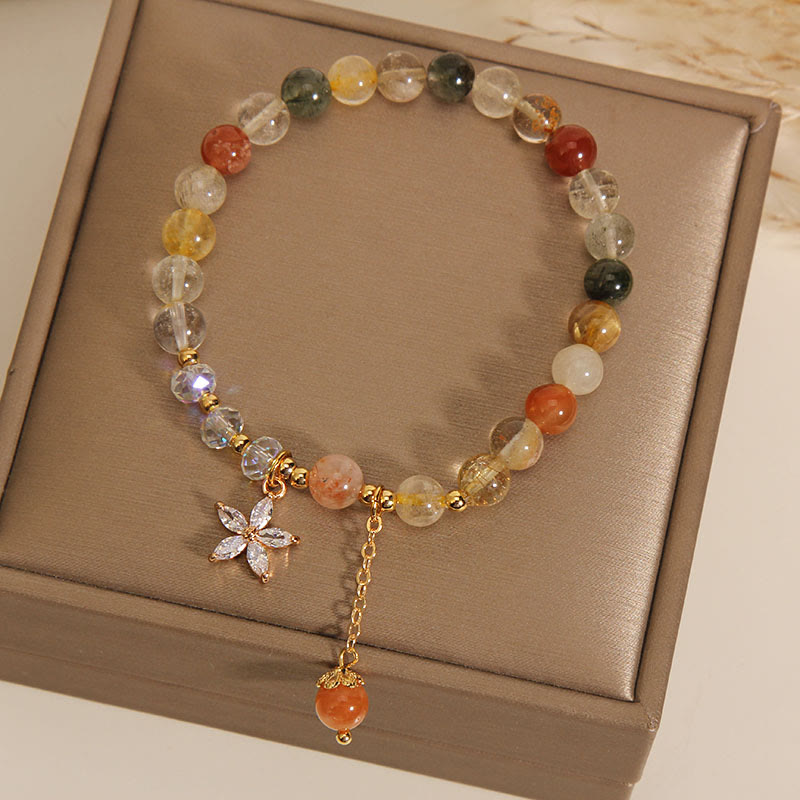 Armband bunt Rutilquarz Glück Zircon Blütenanhänger elegant displayed