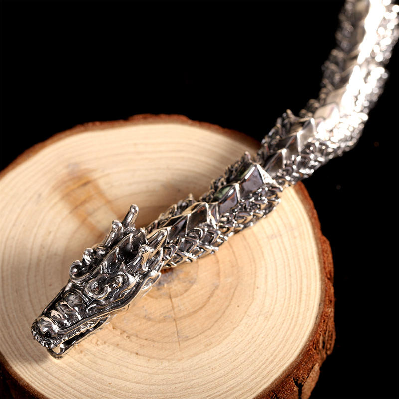 Silber Drachen Armband 925 auf Holzscheibe Glück Erfolg Schmuck
