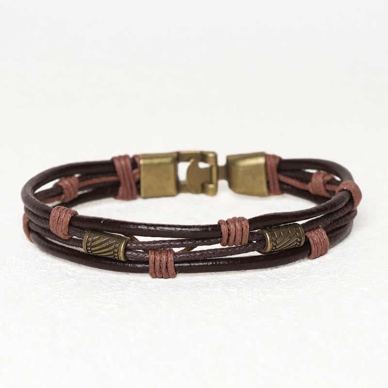 Armband Leder Braun Vintage Mehrreihig Kordel