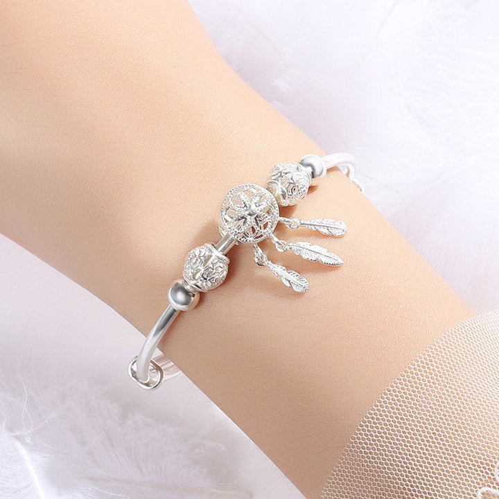 Silbernes Armband Kupfer Katze Segen mit Perlen Anhänger Handgelenk