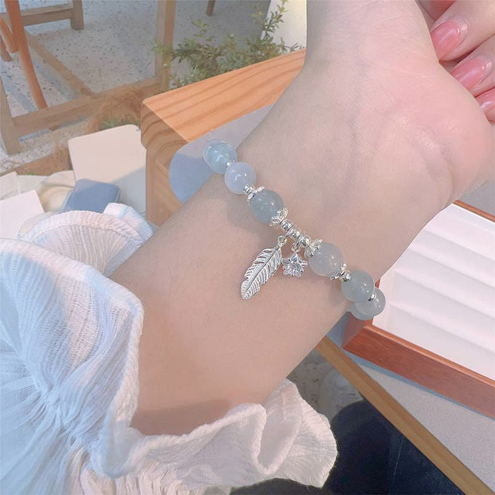 Aquamarin Armband 925 Silber mit Stern Anhängern Heilstein elegant