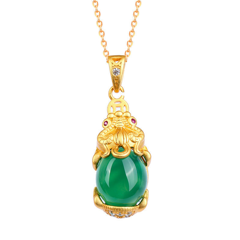 Kette Jade Pixiu Heilstein Gold Anhänger grün