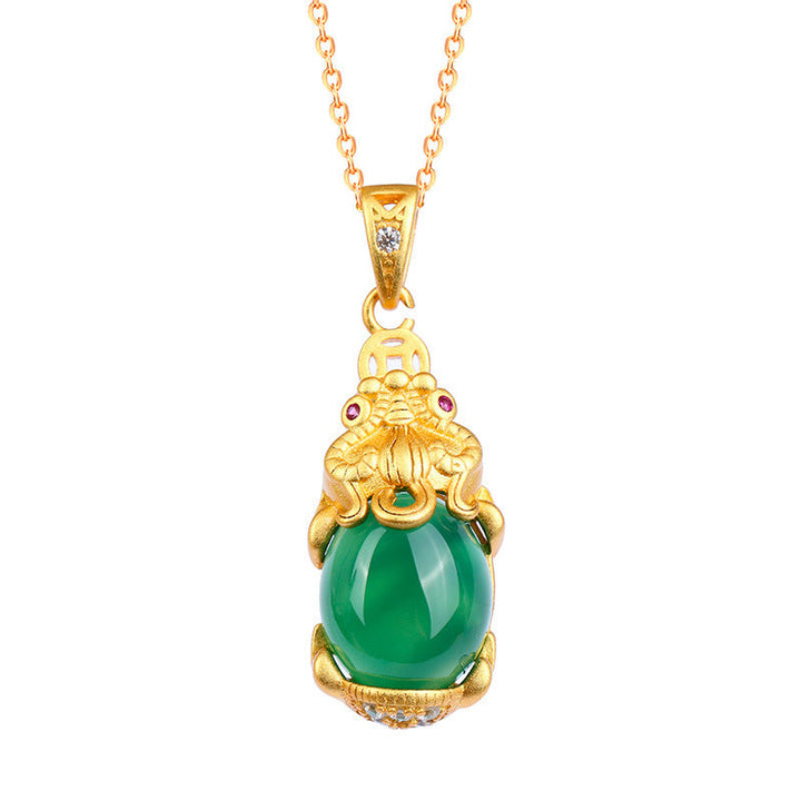 Kette Jade Pixiu Heilstein Gold Anhänger grün