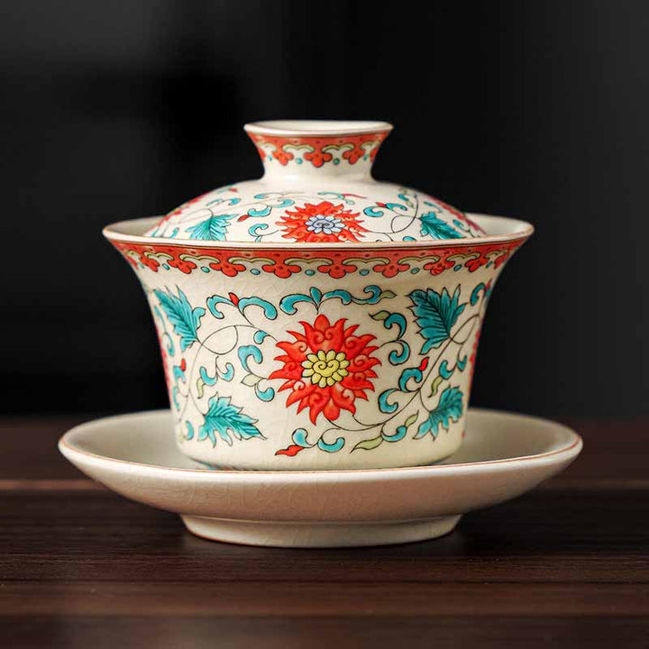 Teetassen Mit Untertassen Gaiwan Sancai Keramik Blumen