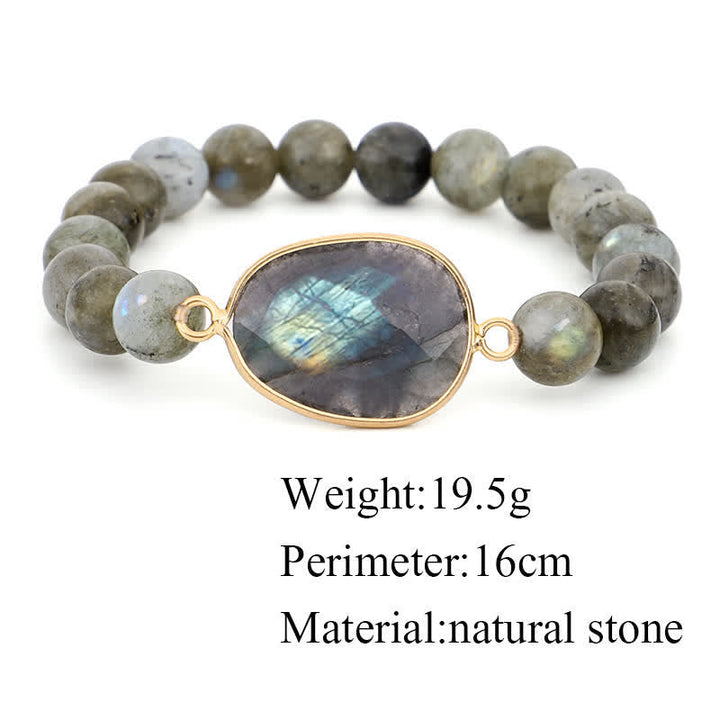 Armband Labradorit Mondstein mit goldenem Verschluss Naturstein grau