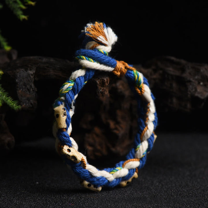 Armband – Glück & Wohlstand & Harmonie blau weiß orange geflochten Seil