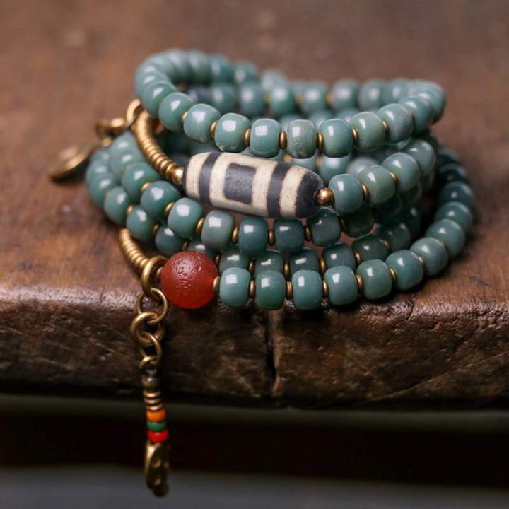 Mala 108 Perlen Bodhi – Energie Armband graugrüne Perlen Bronze