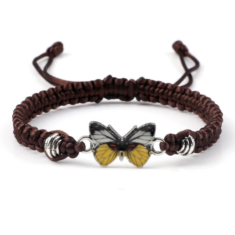 Armband Schmetterling – Liebe mit gelbem Schmetterling braunes Makramee Armband