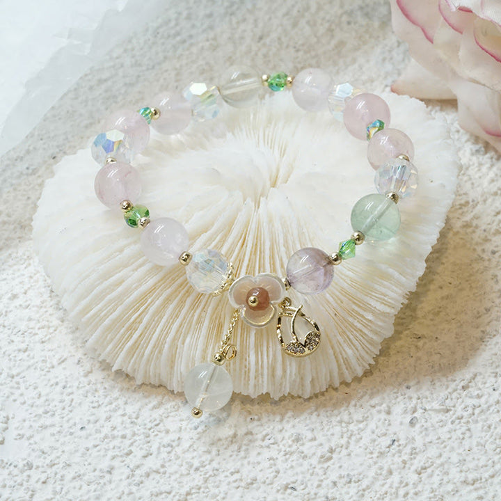 Armband Erdbeerquarz Fluorit – Heilung rosé Perlen Naturstein elastisch