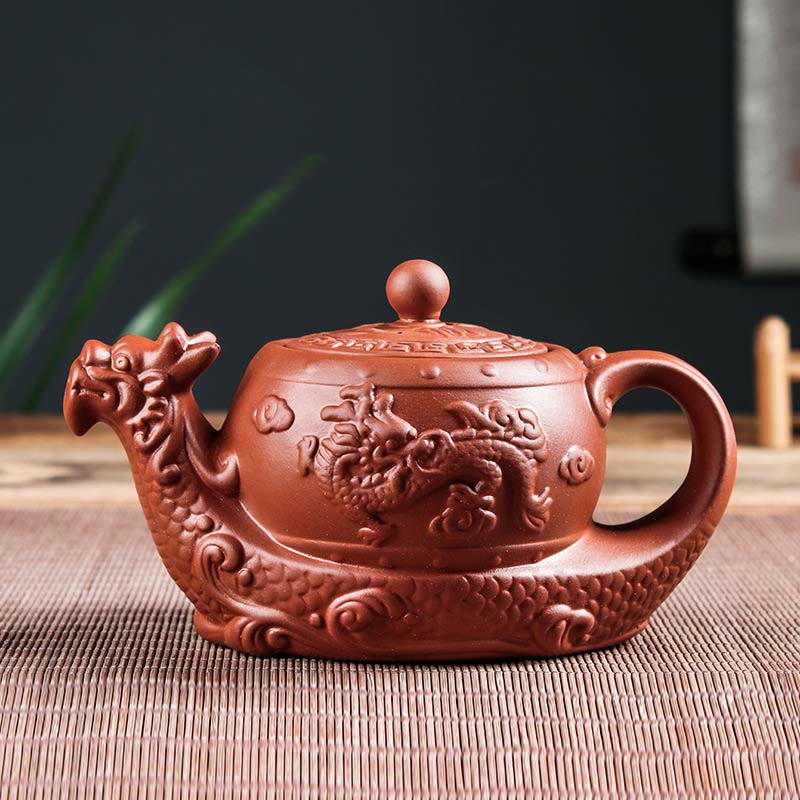 Teekanne Lila Ton Drache Glückswolken Vintage Rot