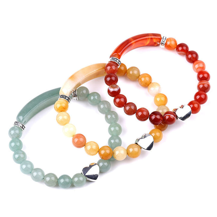 Armband Kristall Perlen Unisex Herz farbig Naturstein elastisch Armband.