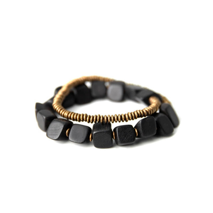 Armband Kupfer Ebenholz – Frieden schwarze Perlen elastisch getragen