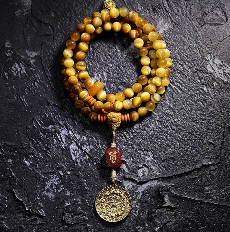 Mala Tigerauge Kupfer Armband mit Schutz Anhänger golden glänzend