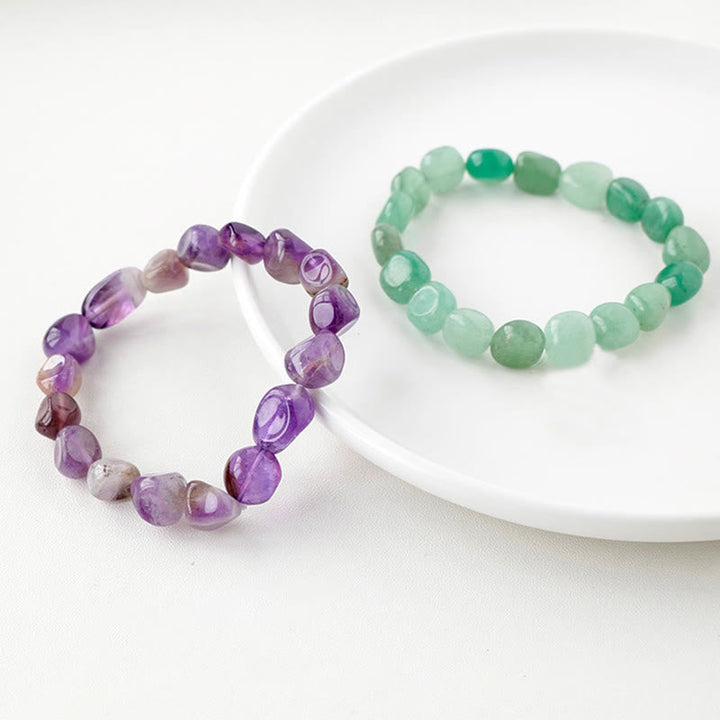Amethyst und grüner Jade Kristall Armband elastisch Naturstein.