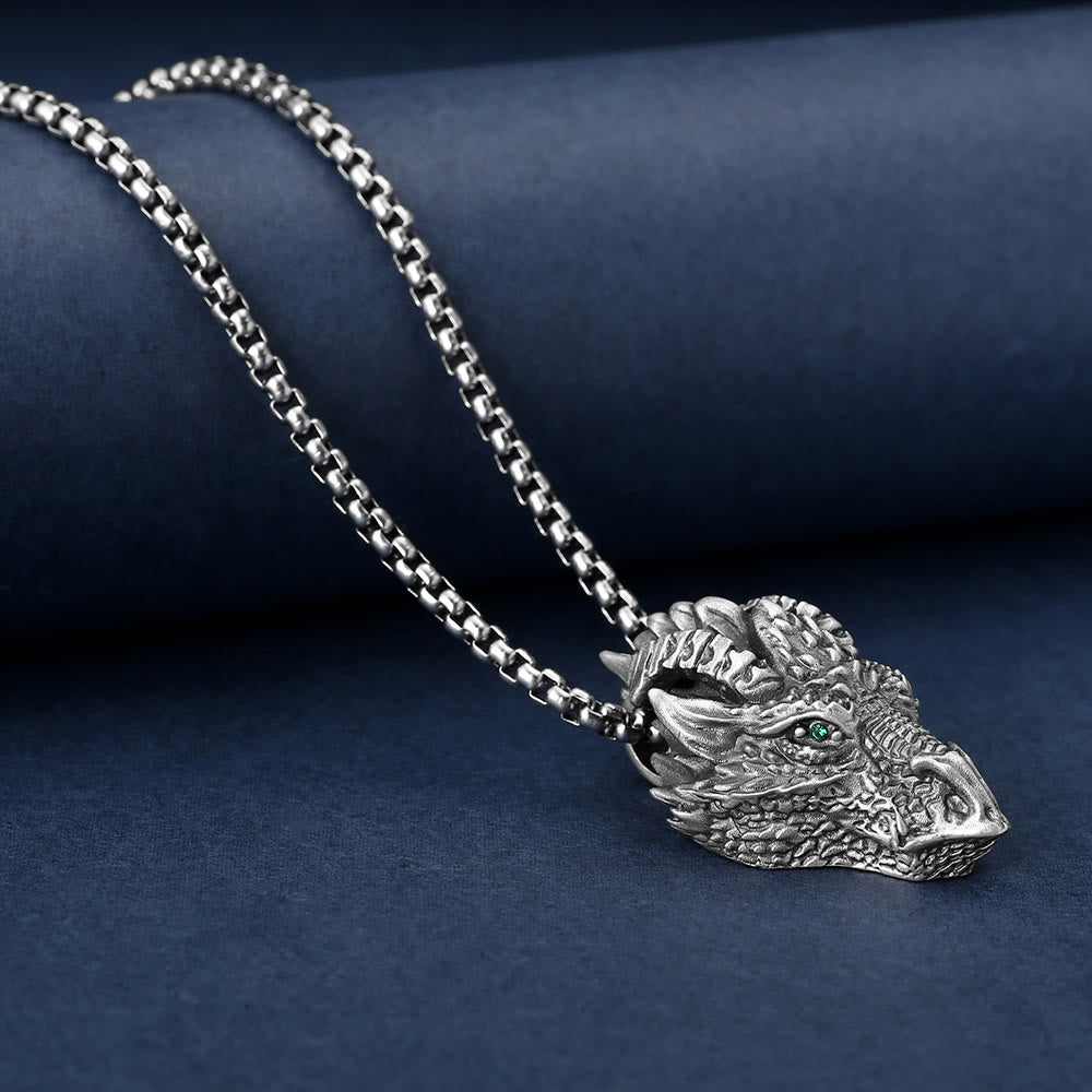 Drachenanhänger Zinnschmuck Kette Drachenkopf Schutz
