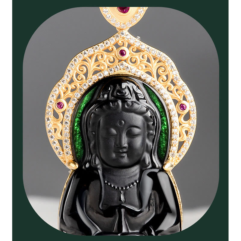 Kwan Yin Kette Jade Gold Anhänger Wohlstand