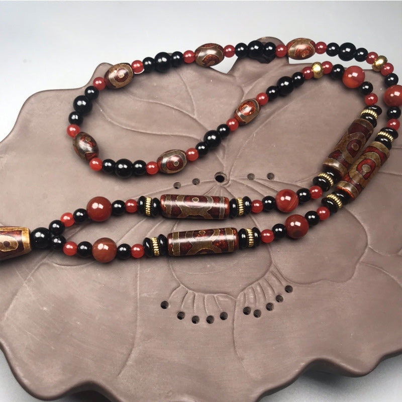 Kette Achat Neun-Augen Dzi Perlen rot schwarz bronze Naturstein