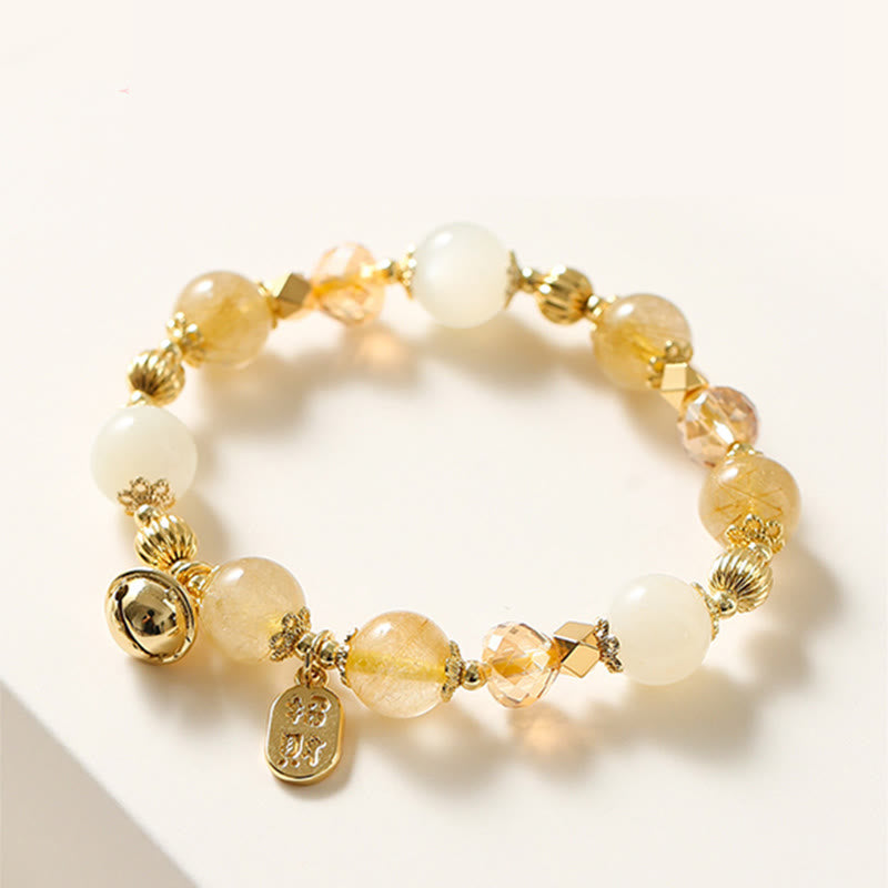 Armband – Glück & Wohlstand & Segen mit Citrin und Mondstein Perlen golden.