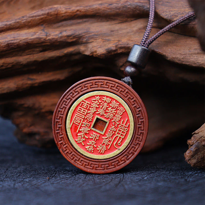 Anhänger Münze Feng Shui Holz Kette