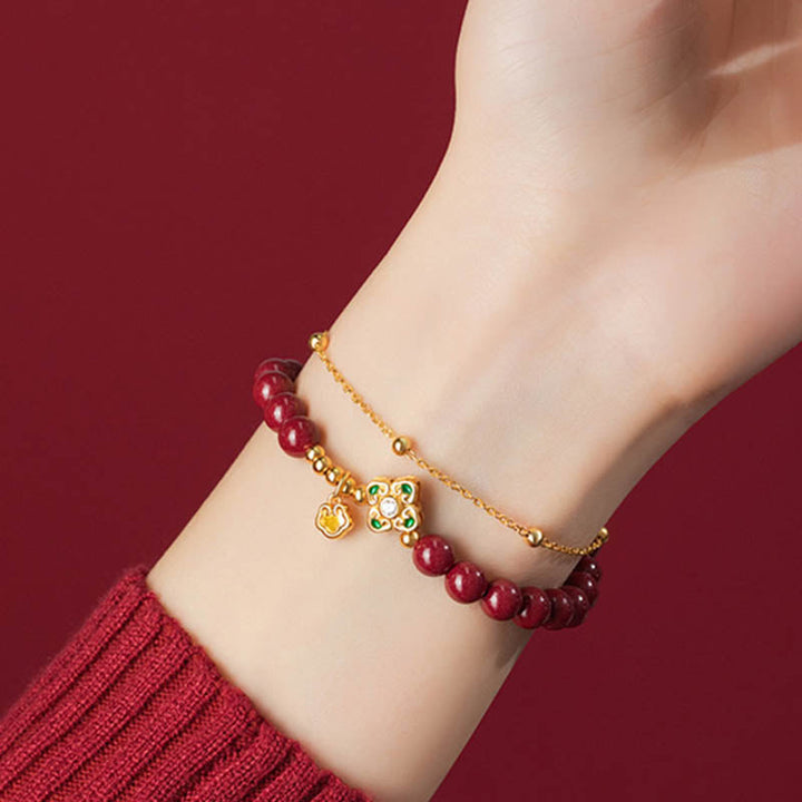 Armband 925 Silber Zinnober Kleeblatt Liebe Segen elegant getragen