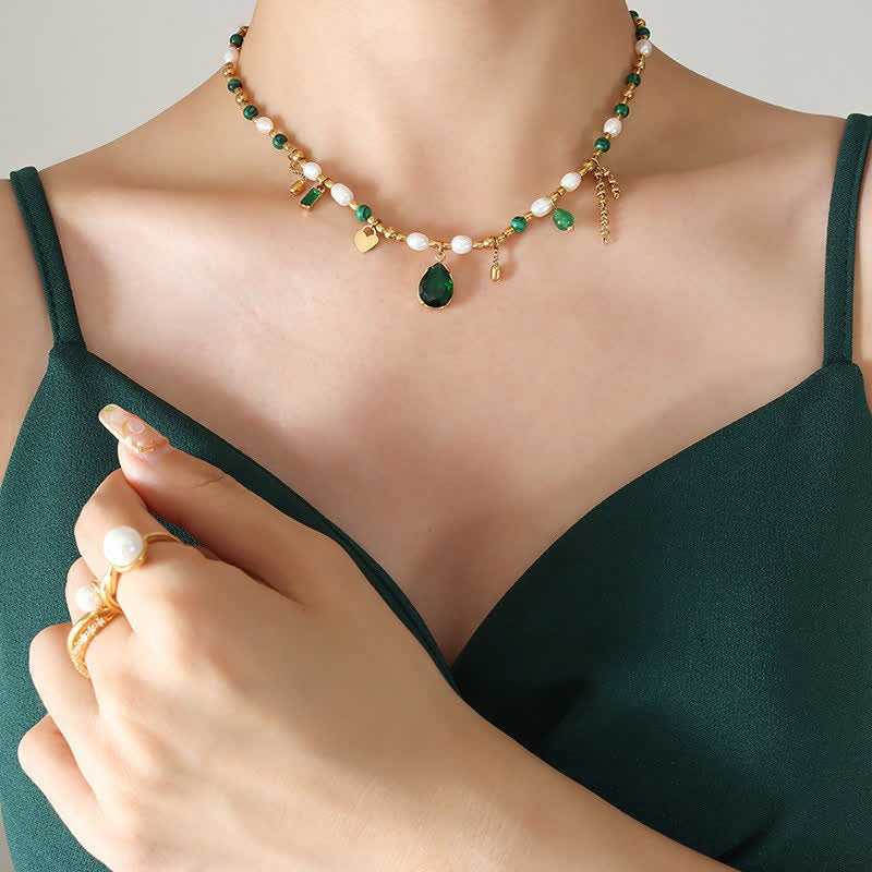 Kette Perle Türkis Zirkon grün gold