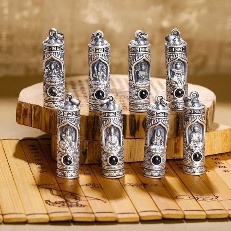Silber Anhänger Kristall Tierkreis-Buddha Wohlstand Amulett