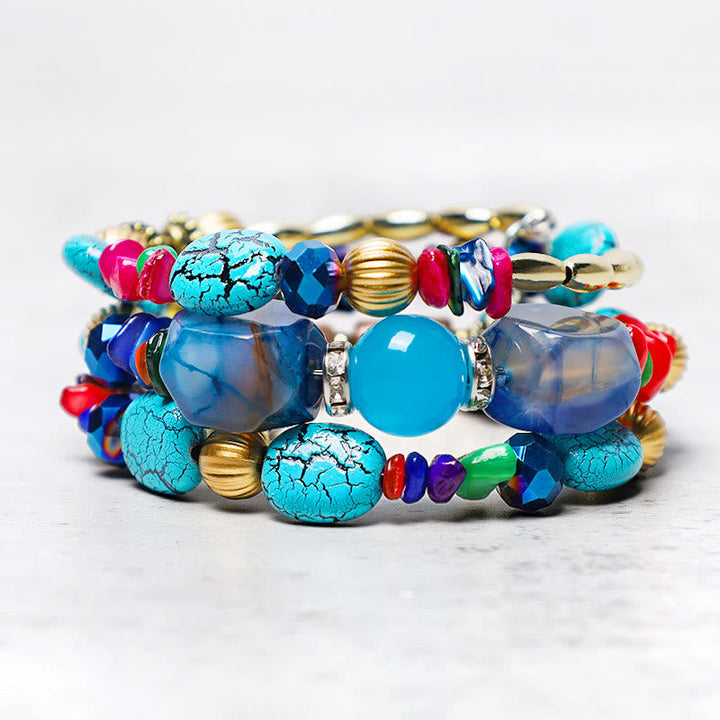 Armband Türkis Achat – Segen mit bunten Steinen und Perlen Nahaufnahme