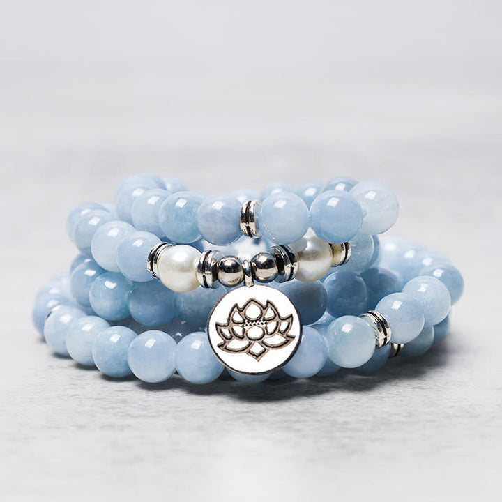 Mala Aquamarin 108 Perlen Heilung Lotus