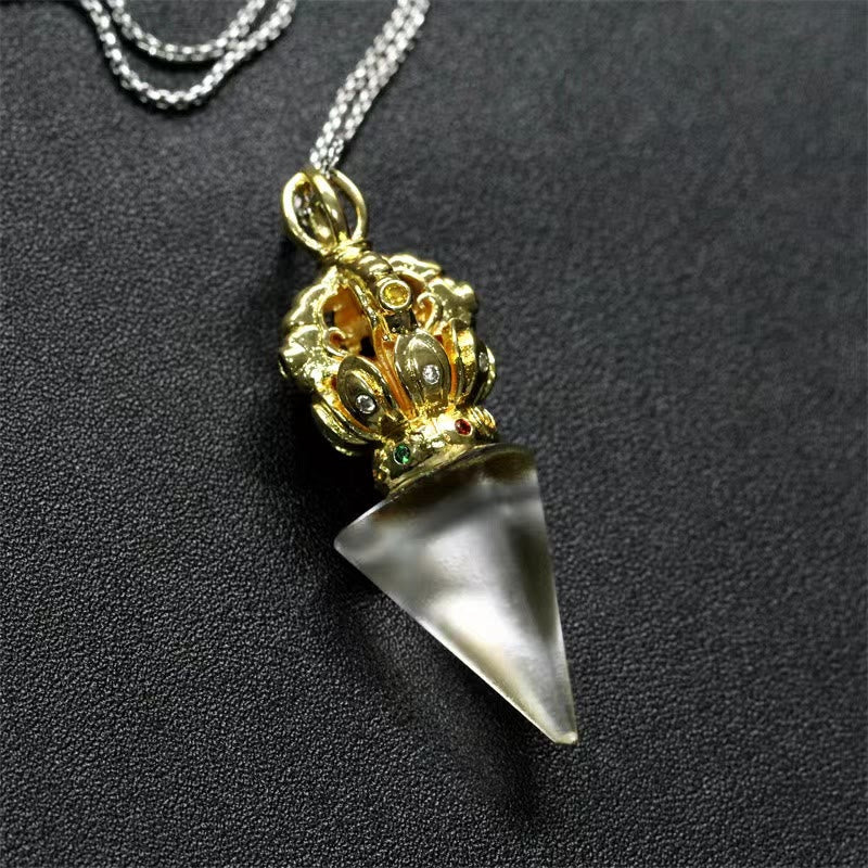 Kette Liuli-Kristall Vajra Lotus Tibet Stärke goldener Anhänger