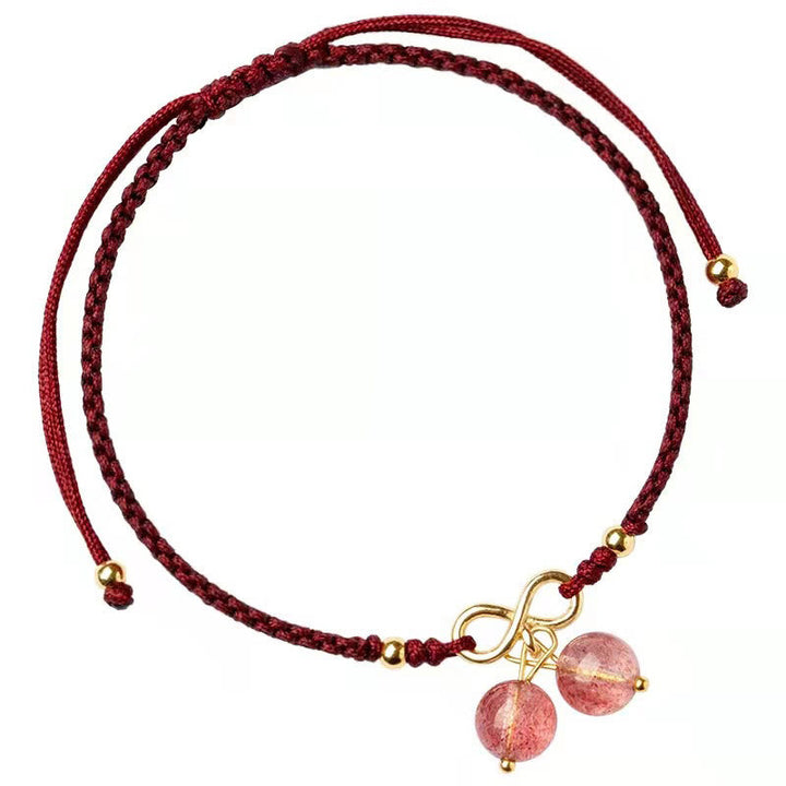 Armband Erdbeerquarz Amethyst mit Bordeaux Kordel Gold Perlen