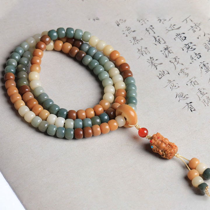 Mala Bodhi Frieden Harmonie Armband mehrfarbige Naturstein Perlen Tassel