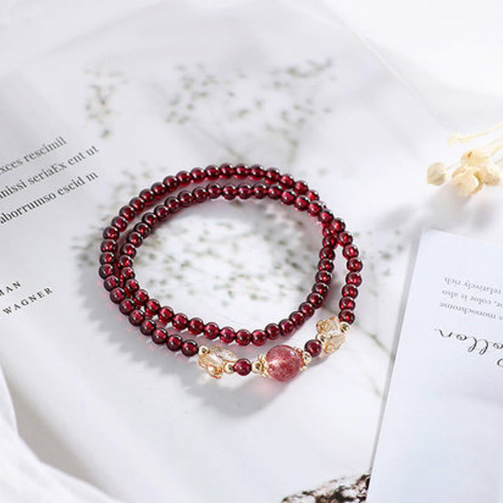 Armband Erdbeerquarz Granat Schmetterling – Schutz elastisch Naturstein