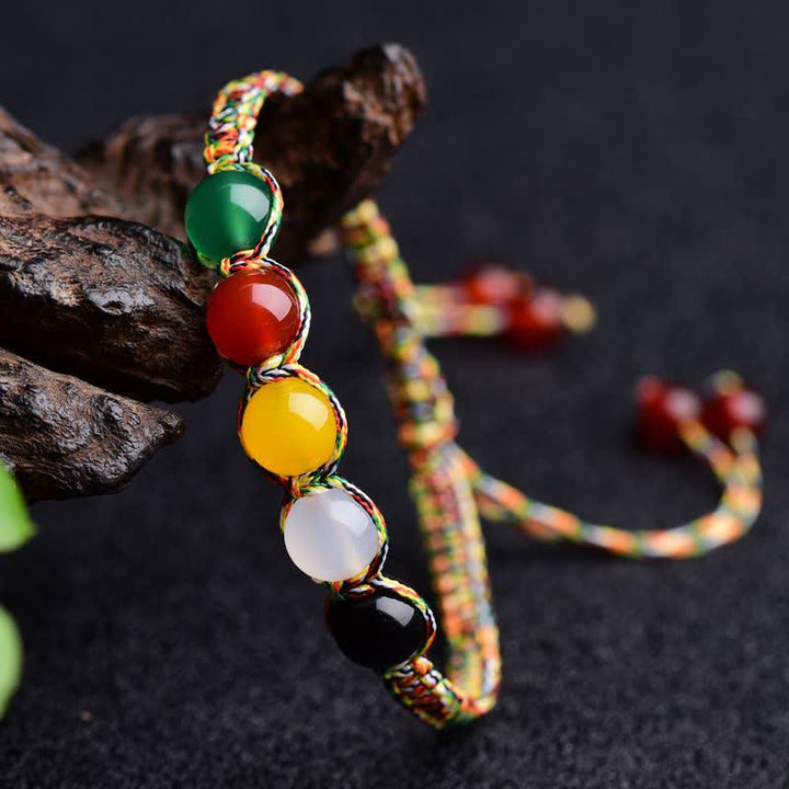 Armband Achat Fünf Elemente bunte Perlen Naturstein elastisch Holz