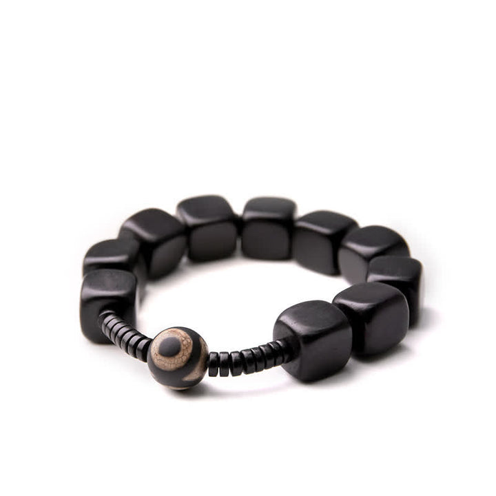 Armband Ebenholz – Stärke schwarze Würfel Naturstein elastisch Perle