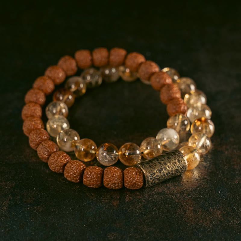 Armband Citrin Kristall – Wohlstand mit braunen Rudraksha-Perlen elastisch