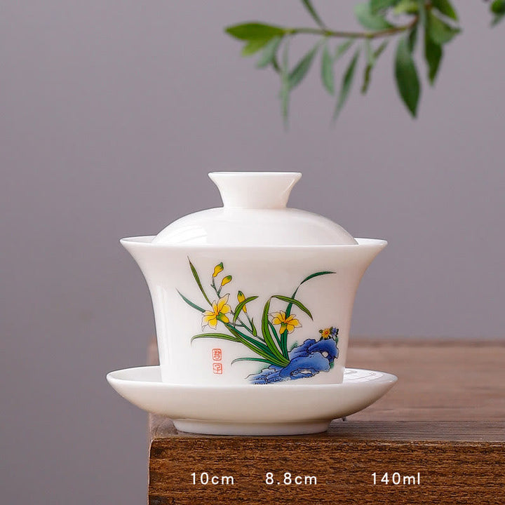 Teetassen Mit Untertasse Gaiwan Berge Porzellan Lange Tasse - Clivie
