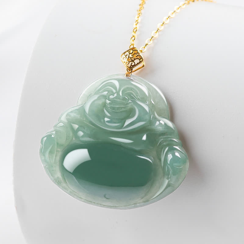 Anhänger Kette grüne Jade lachender Buddha Goldkette
