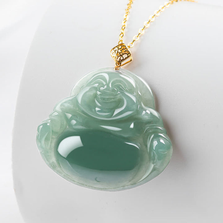 Anhänger Kette grüne Jade lachender Buddha Goldkette
