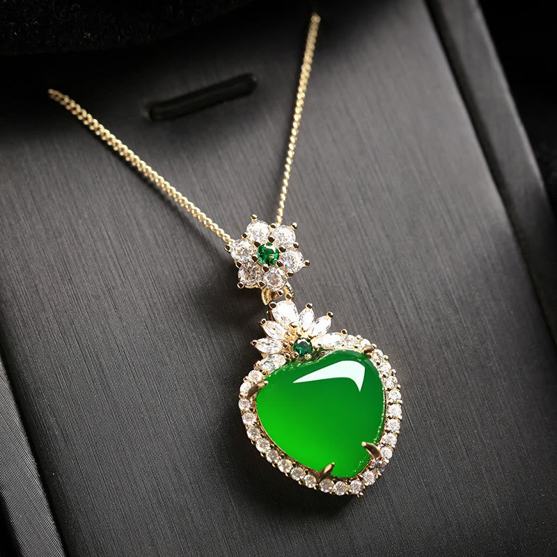 Kette Chalcedon Herz Edelstein Liebe grün Gold
