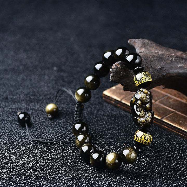 Armband Obsidian Om Mani Padme Hum – Wohlstand & Energie