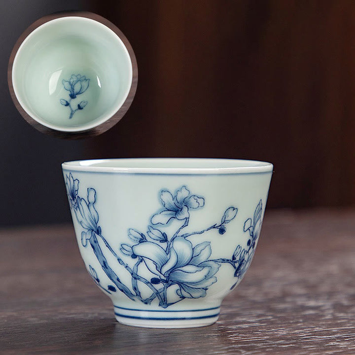 Teetasse Mit Henkel Blaue Landschaft Lotus Katze Magnolie