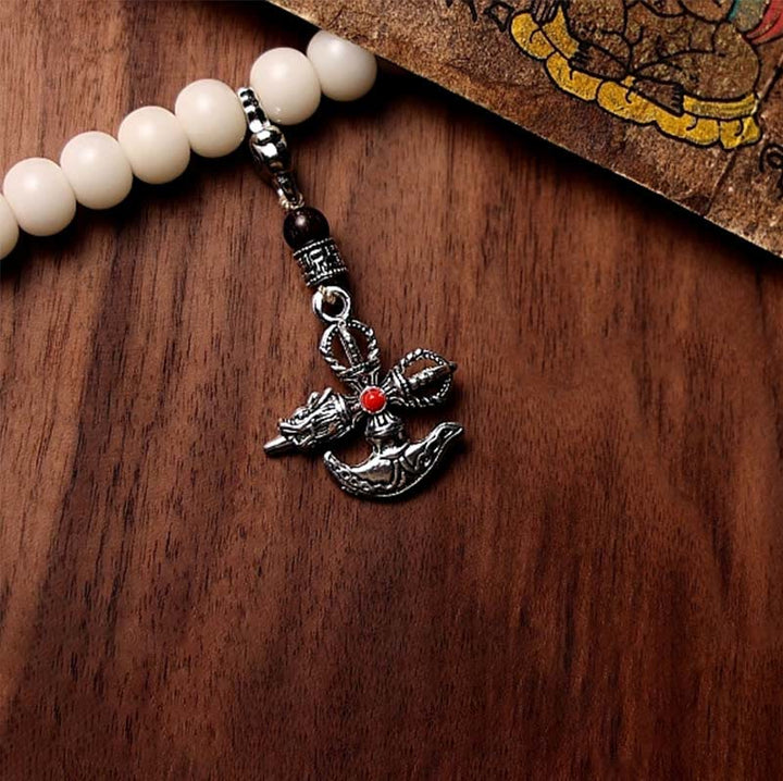 Mala Achat Bodhi Wohlstand Armband weiße Perlen Silber Anhänger