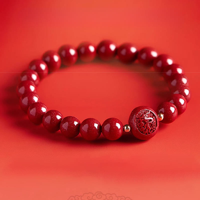 Armband Zinnober Chinesisches Tierkreis Frieden Segen rote Perlen geschnitzt