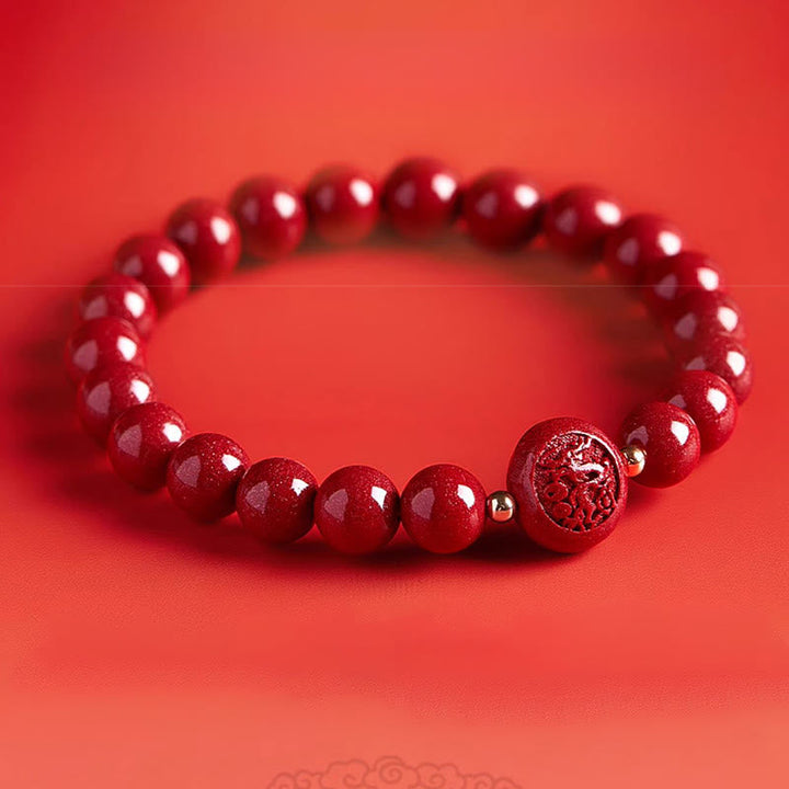 Armband Zinnober Chinesisches Tierkreis Frieden Segen rote Perlen geschnitzt