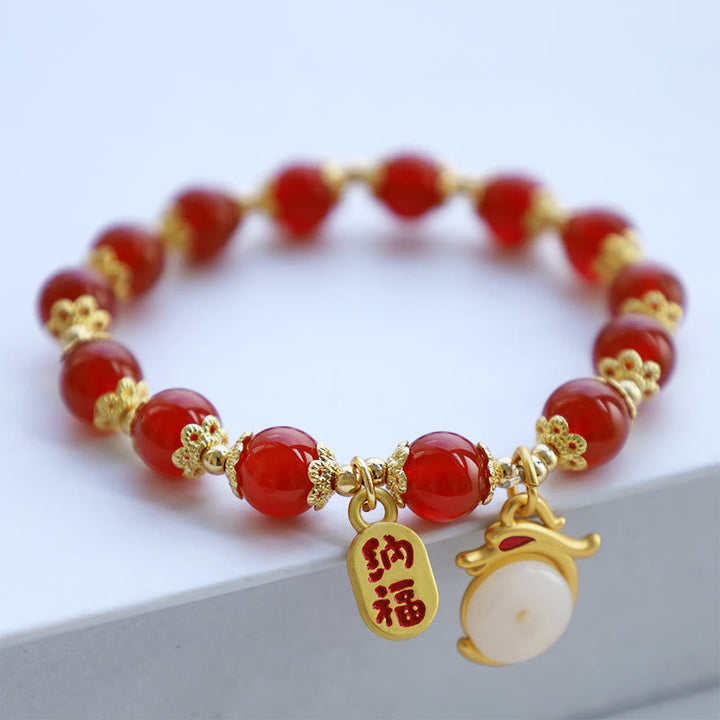 Armband Grüner Aventurin Roter Achat Fu-Zeichen – Glück & Frieden